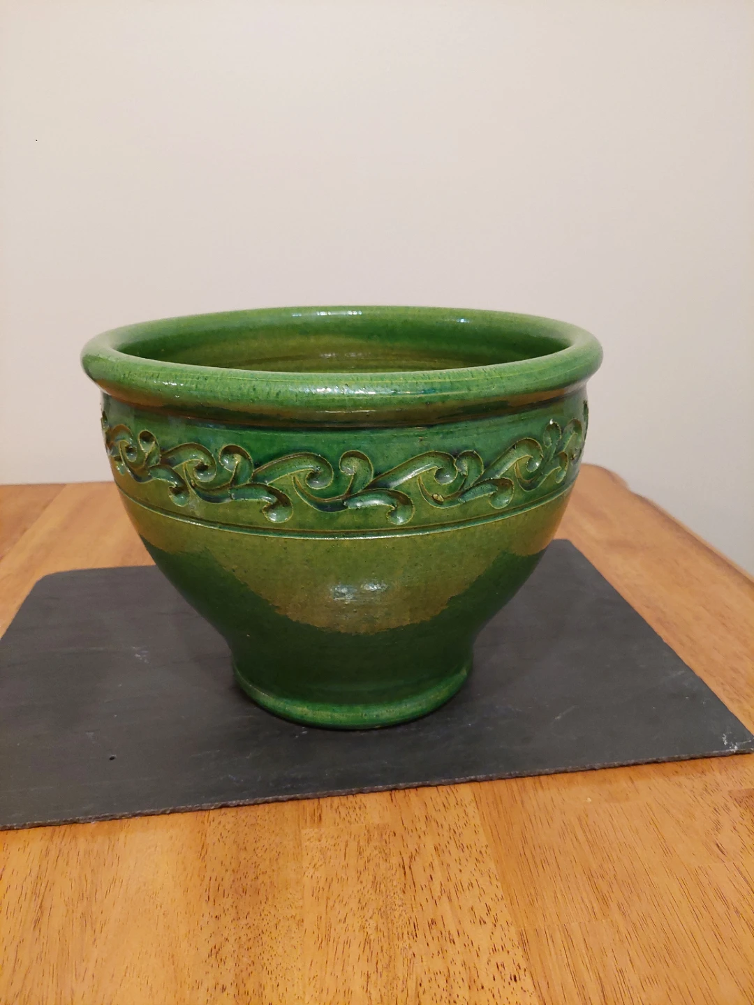 Vintage Hand-Made Glazed Green Decorative Planter - photo 4