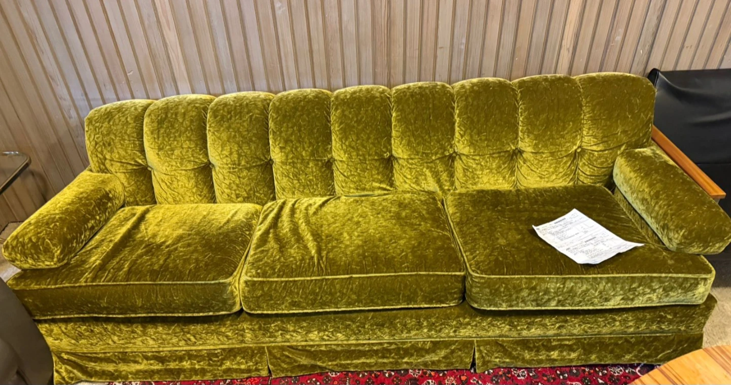 Olive Green Velvet Sofa