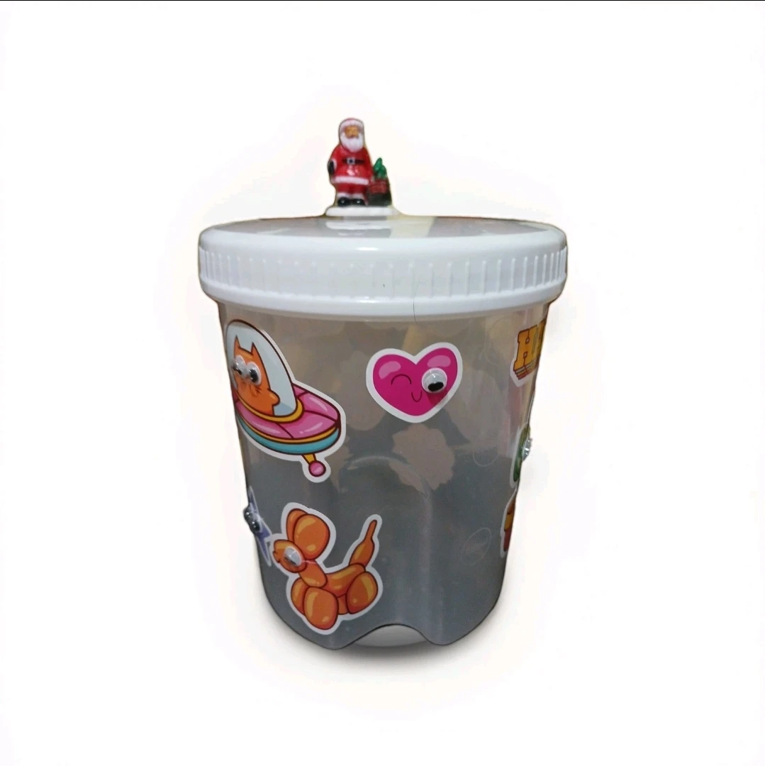 Plastic Tip jar with Stickers & Santa Topper