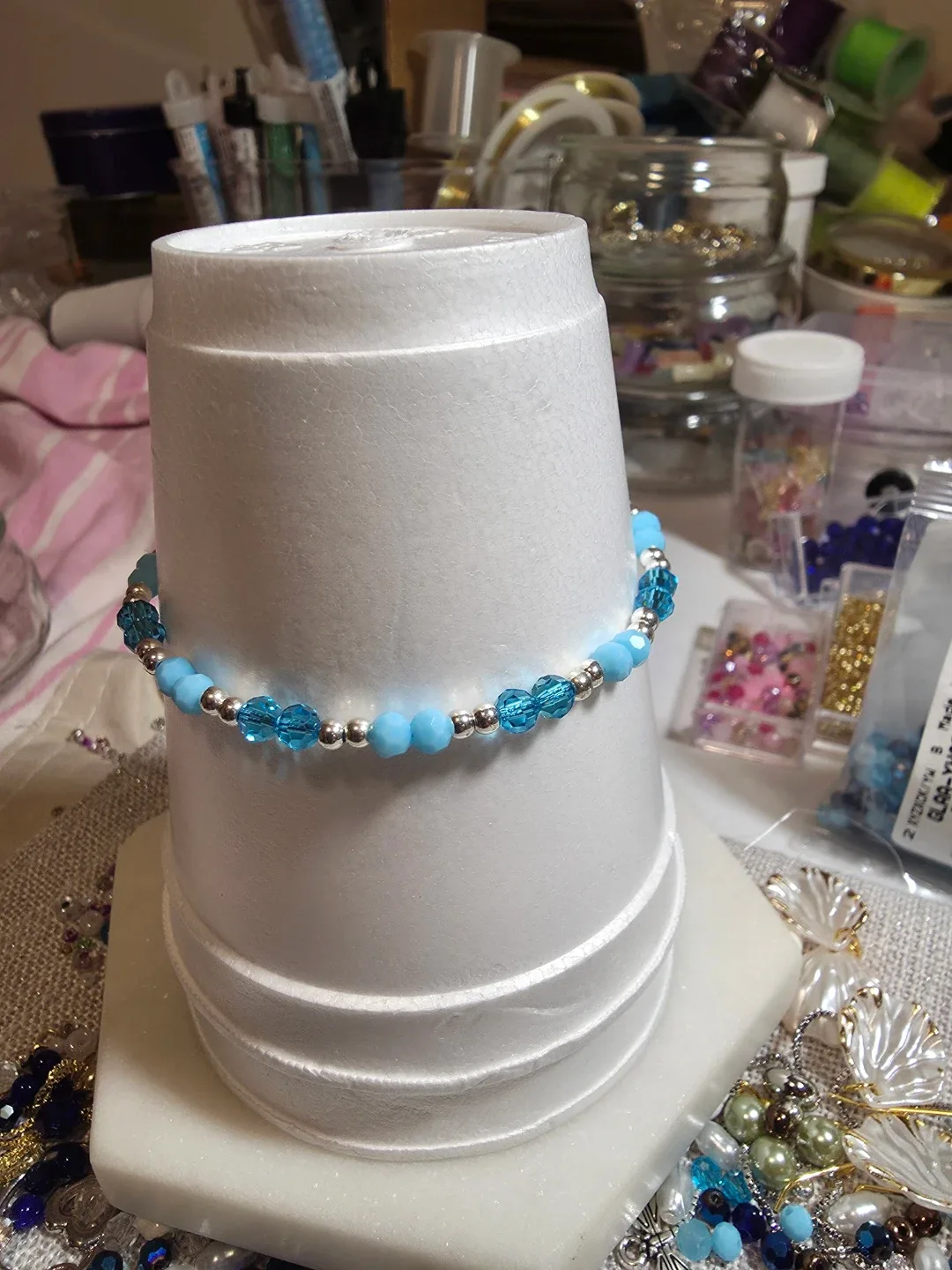 Handmade Beaded Bracelet - Light & Dark Blue image indicator(2)