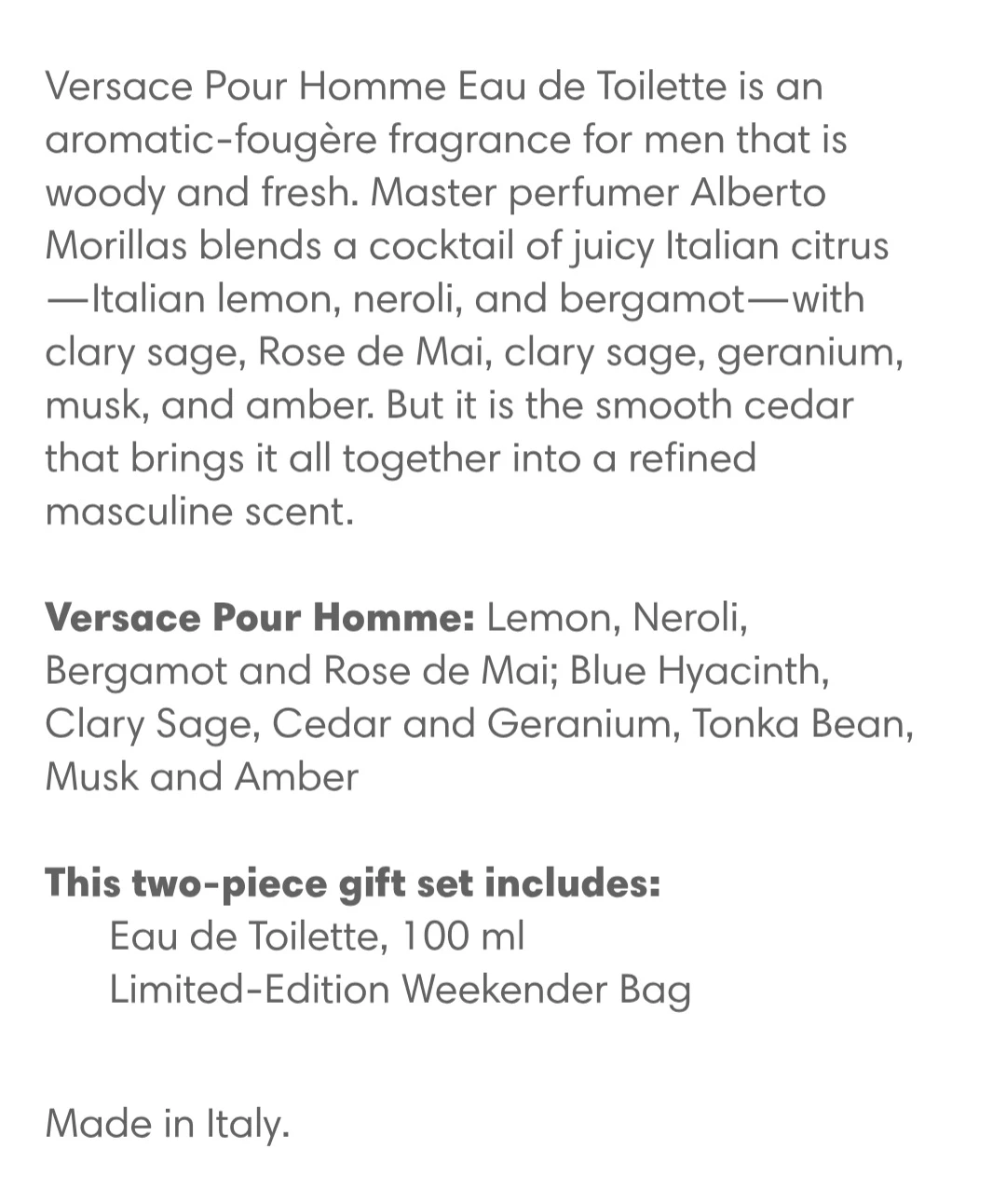 Versace Pour Homme 2-Piece Set: EDT & Weekender Bag - photo 2