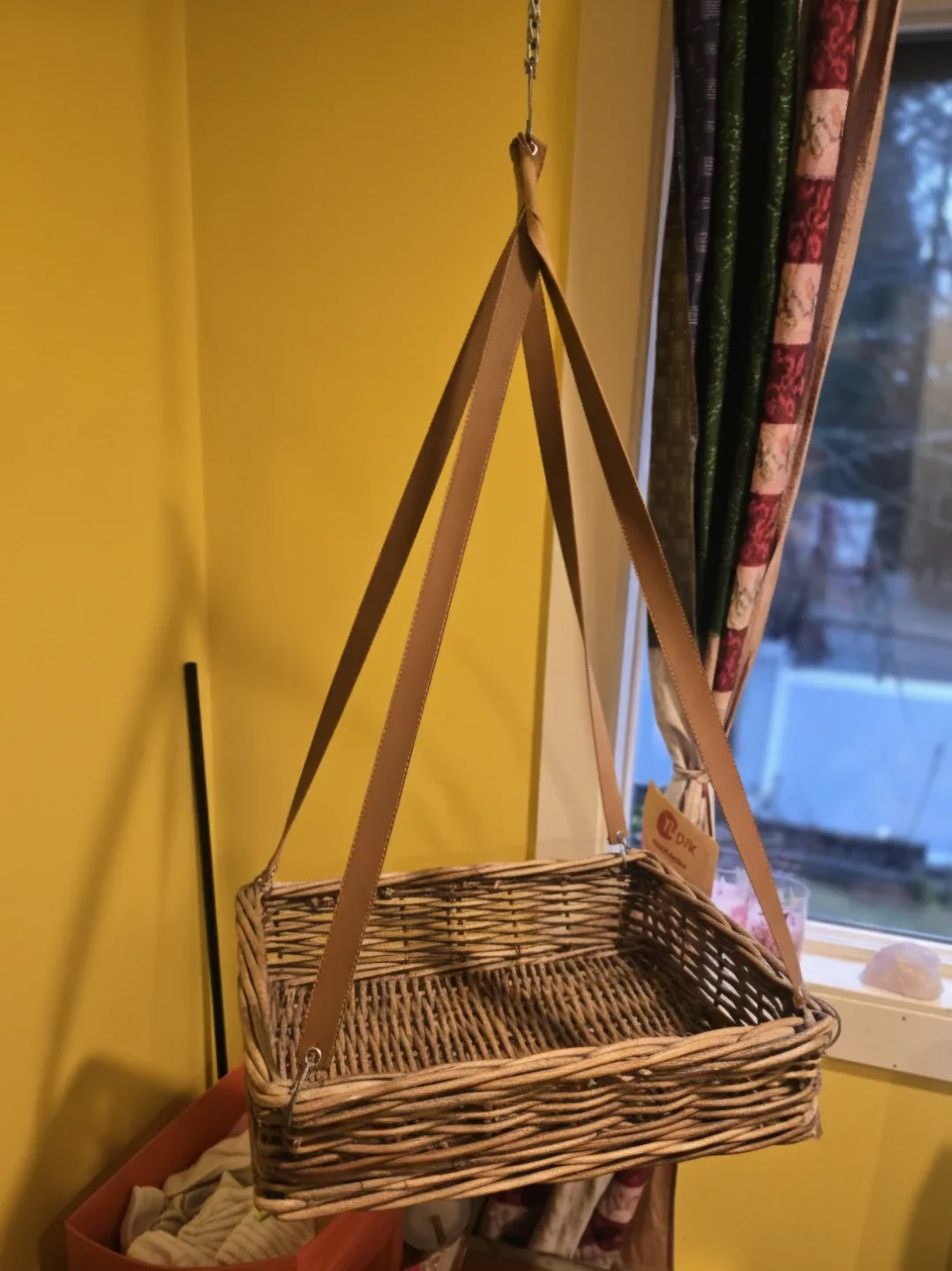 Wicker Hanging Basket with Leather Straps