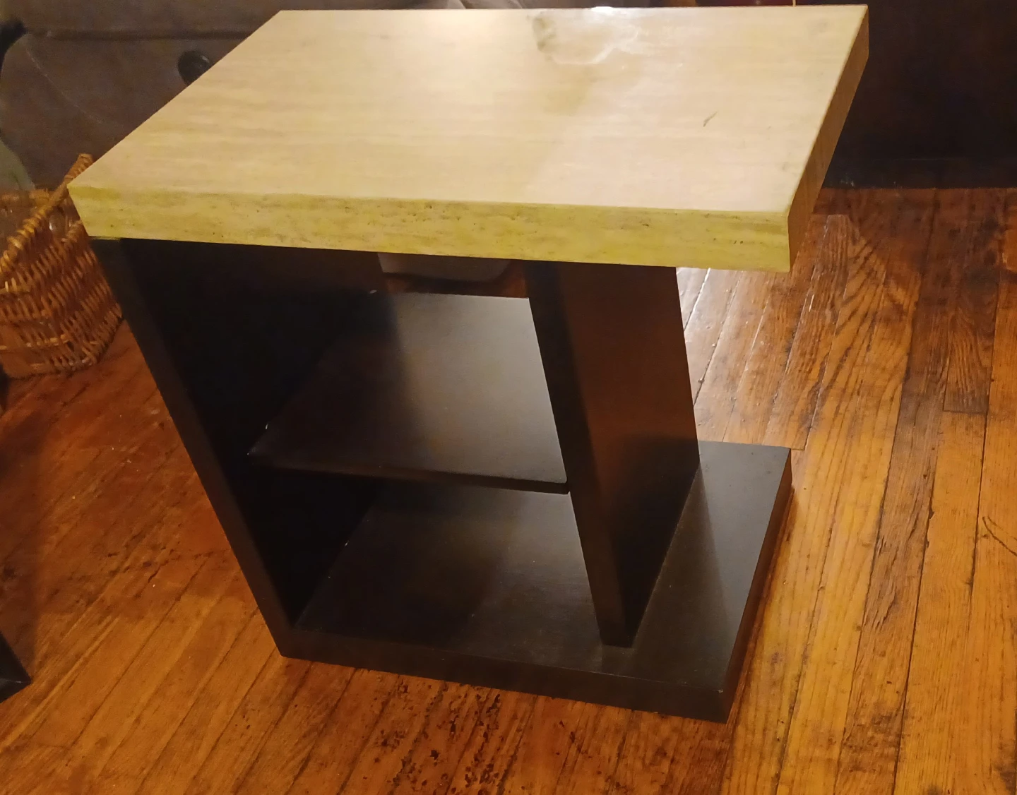 Side Table with Shelf - Beige & Black