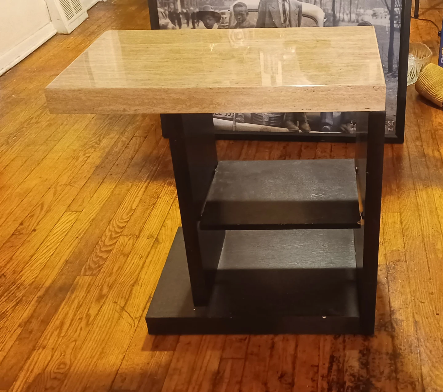 Side Table with Shelf - Beige & Black - photo 3