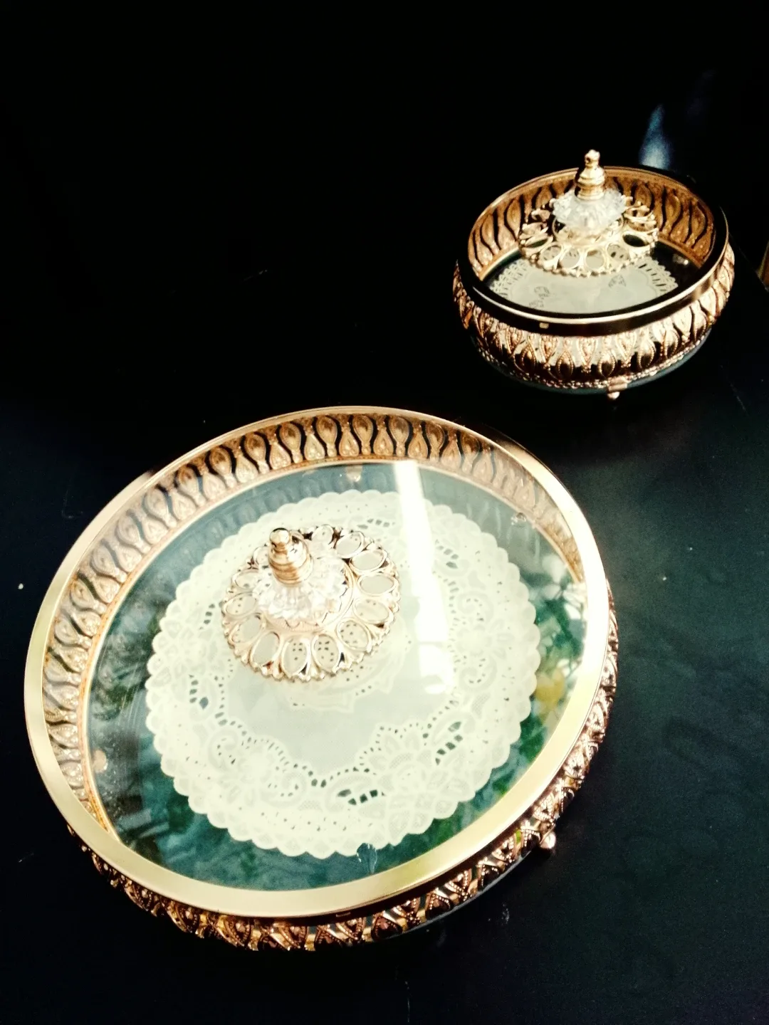 Gold Decorative Glass & Metal Boxes Set of Two