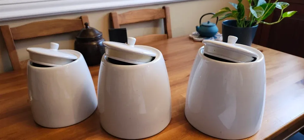 Set of 3 White Ceramic Canisters