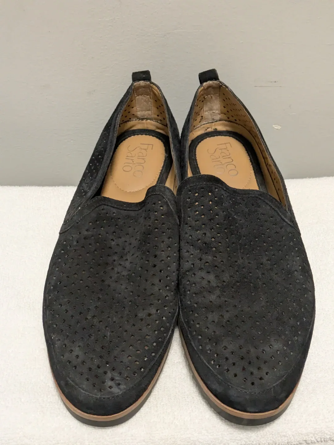 Franco Sarto Black Suede Leather Loafers - Size 9.5M