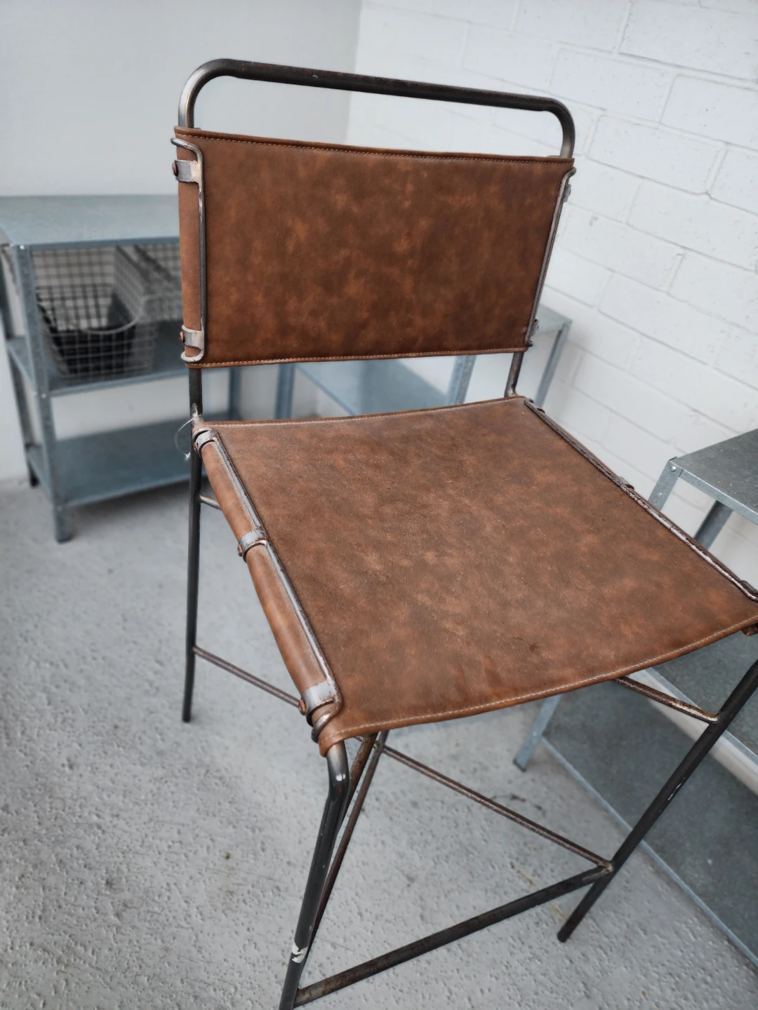 Brown Leather & Metal Bar Stool - photo 3