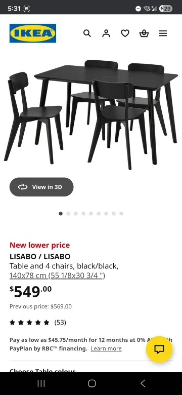 IKEA LISABO Table & 4 Chairs - Black