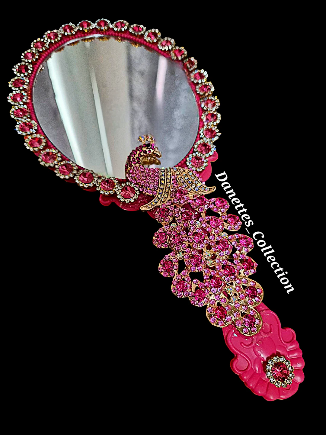 Danettes_Collection Pink Peacock Hand Mirror
