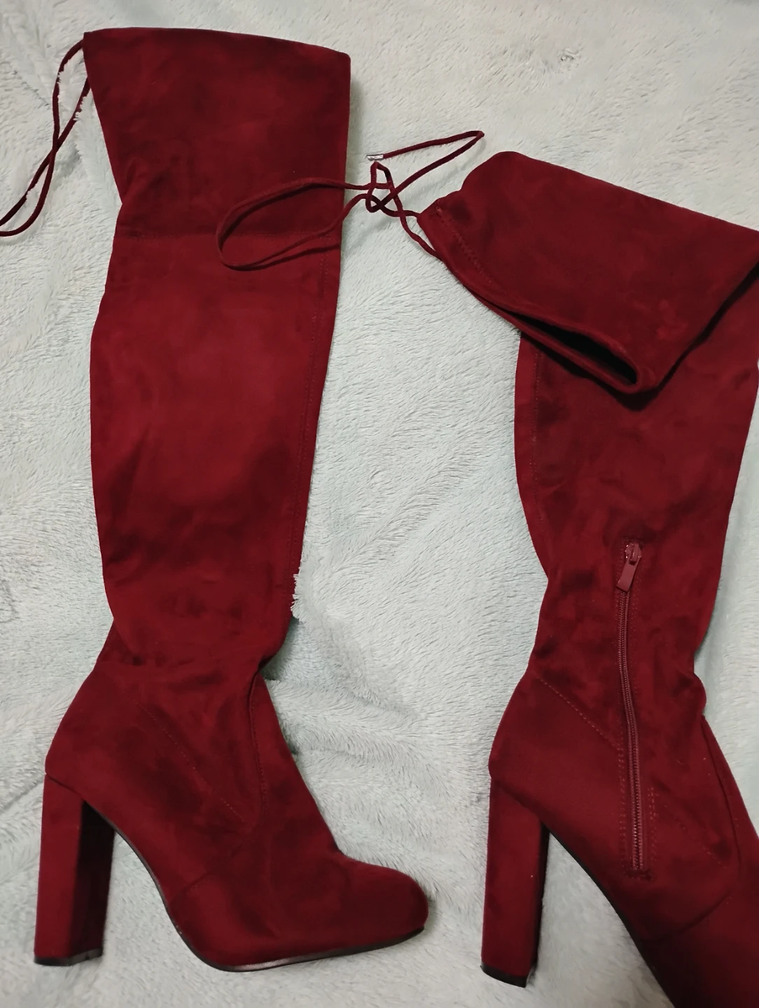 Burgundy Thigh -High Velour Boots - photo 2