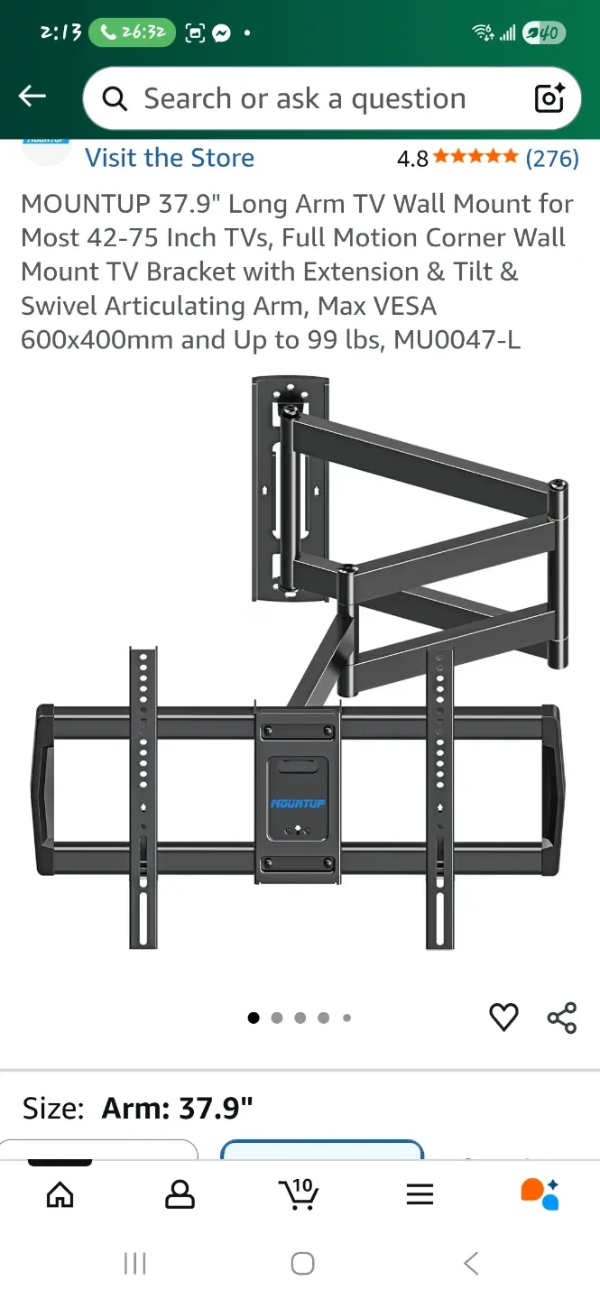 Mountup 37.9" Long Arm TV Wall Mount