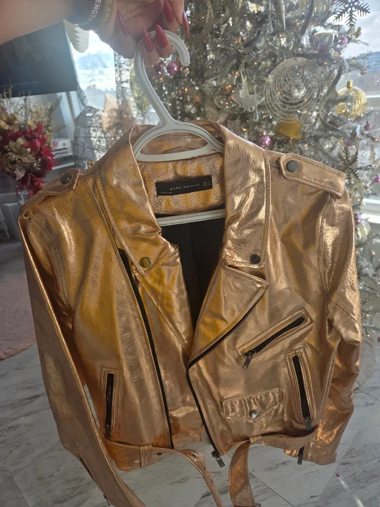 Zara Woman Metallic Biker Jacket