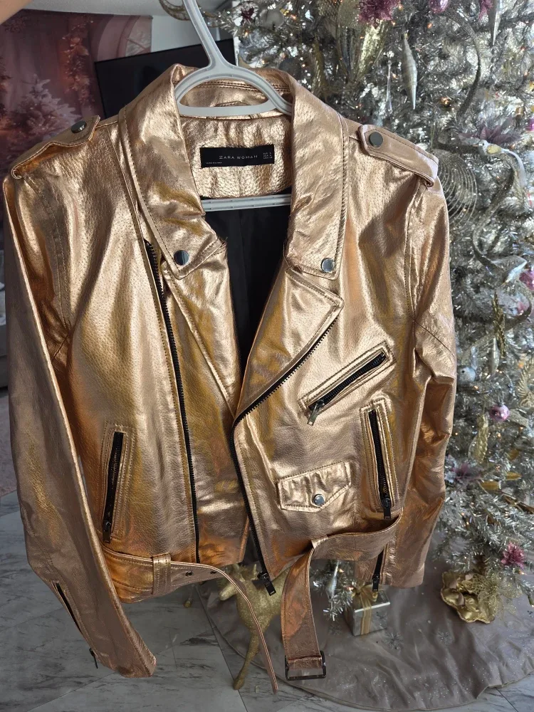 Zara Woman Metallic Biker Jacket image indicator(2)