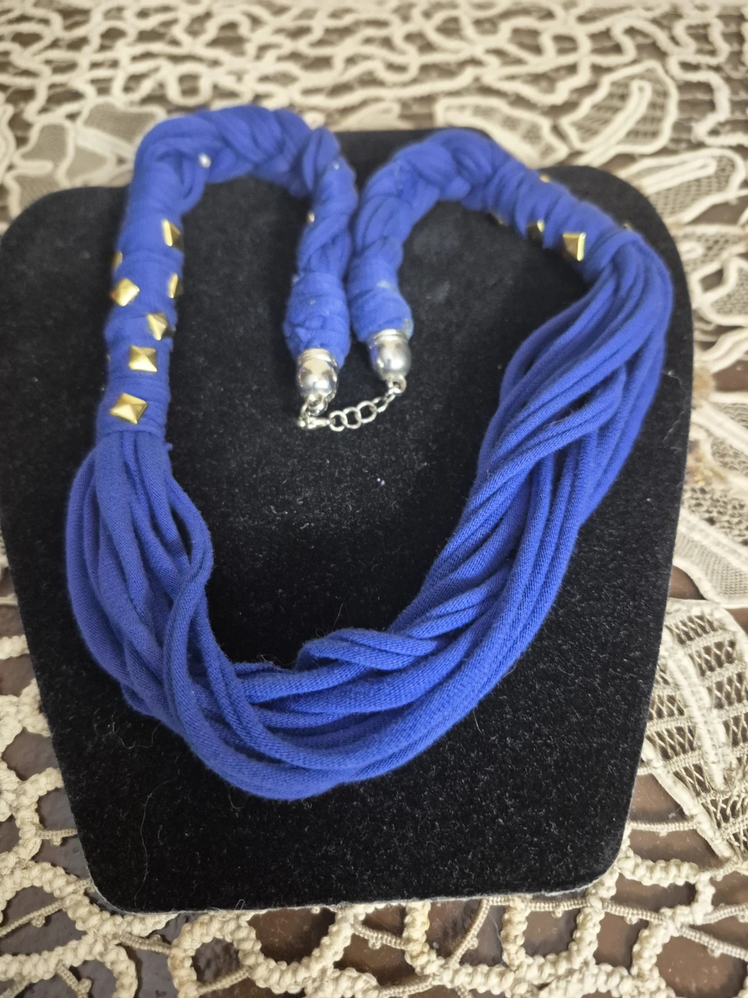 new Blue Fabric Necklace with Gold Studs - photo 2