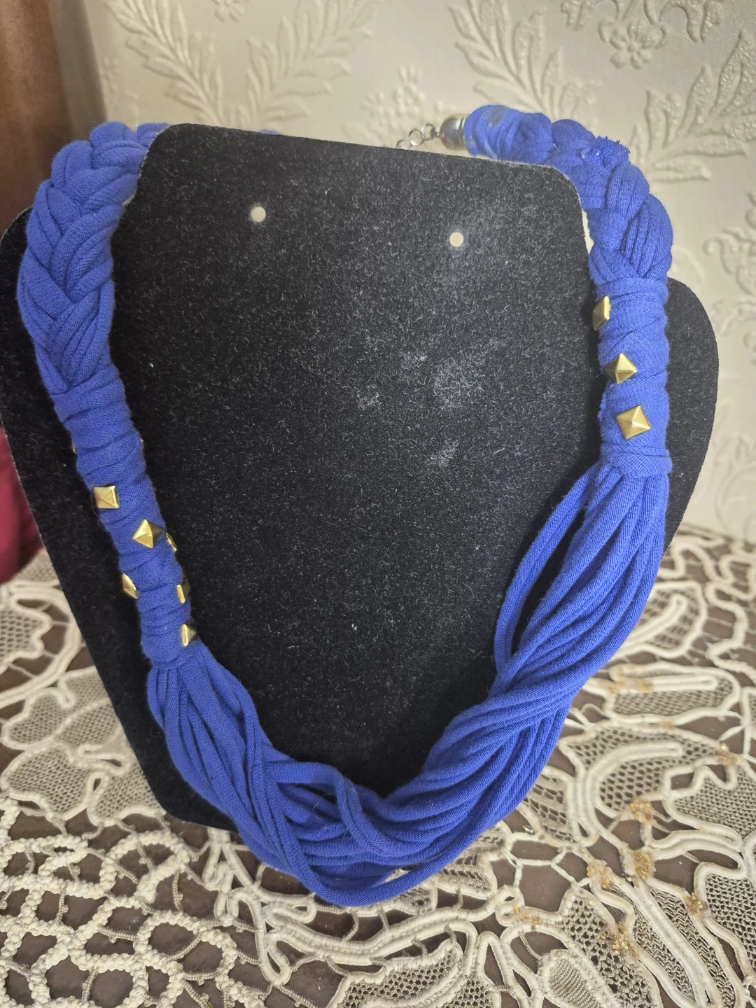 new Blue Fabric Necklace with Gold Studs - photo 3