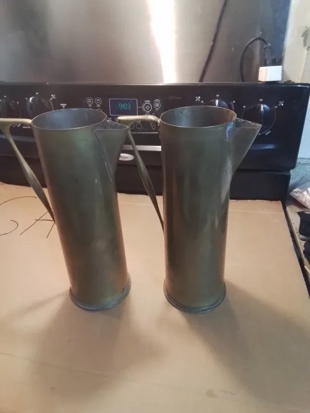 Antique WW I Trench Art Artillery Shell Brass Picthers 1916 image indicator(4)