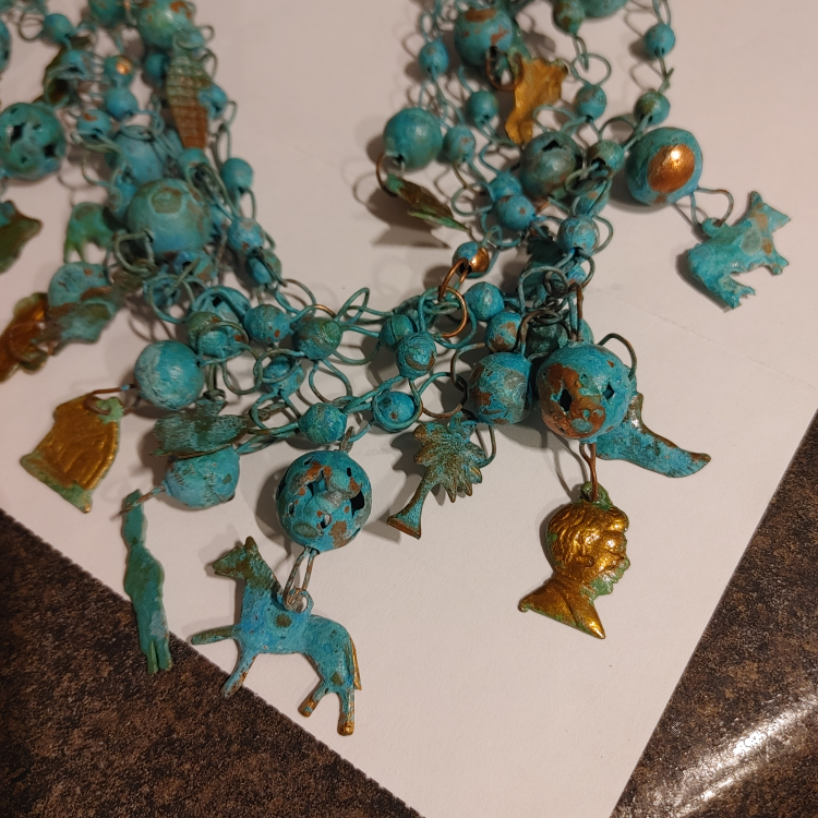 Vintage Verdigris Statement Necklace - Boho-Chic Figural Charms - photo 2
