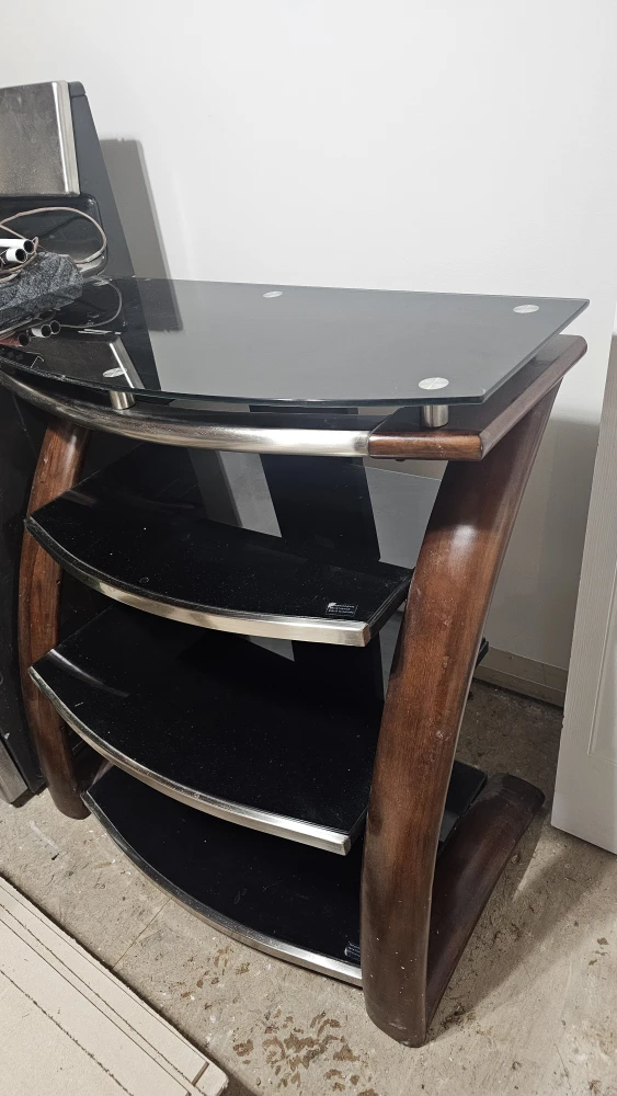 Black Glass TV Stand with Wood Accents - photo 3