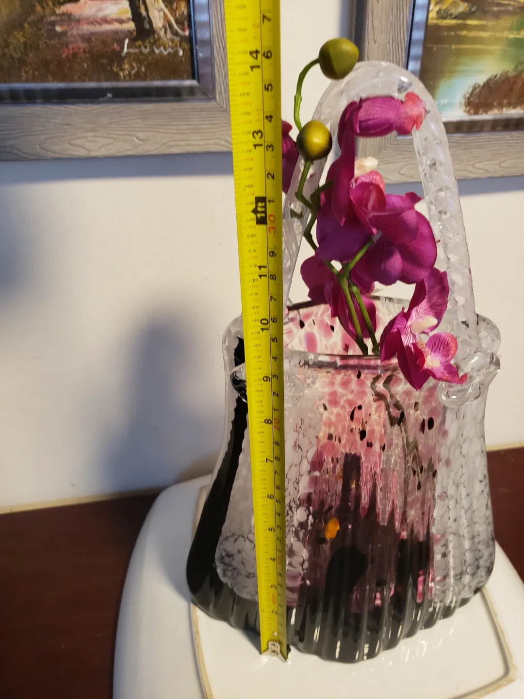 Very heavy Decorative Glass Vase with Handle. image indicator(2)