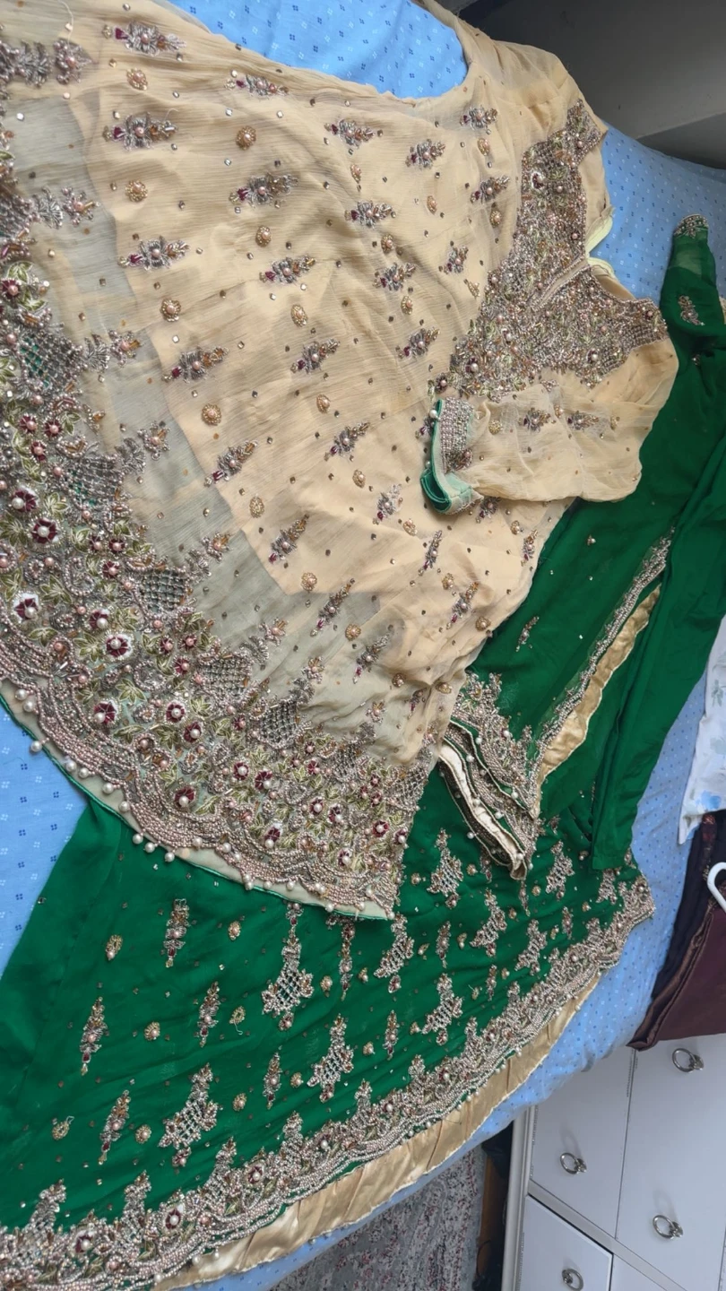 Beige and Green Lehenga with long Beige Choli/ Blouse - photo 5