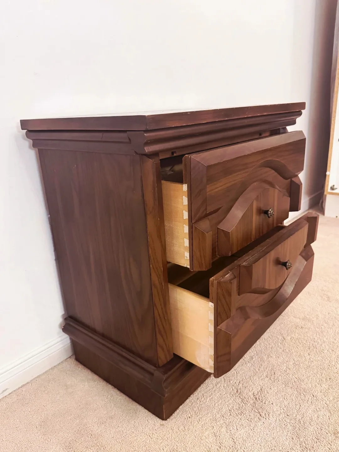 Wood Nightstand With Two Drawers like New image indicator(6)