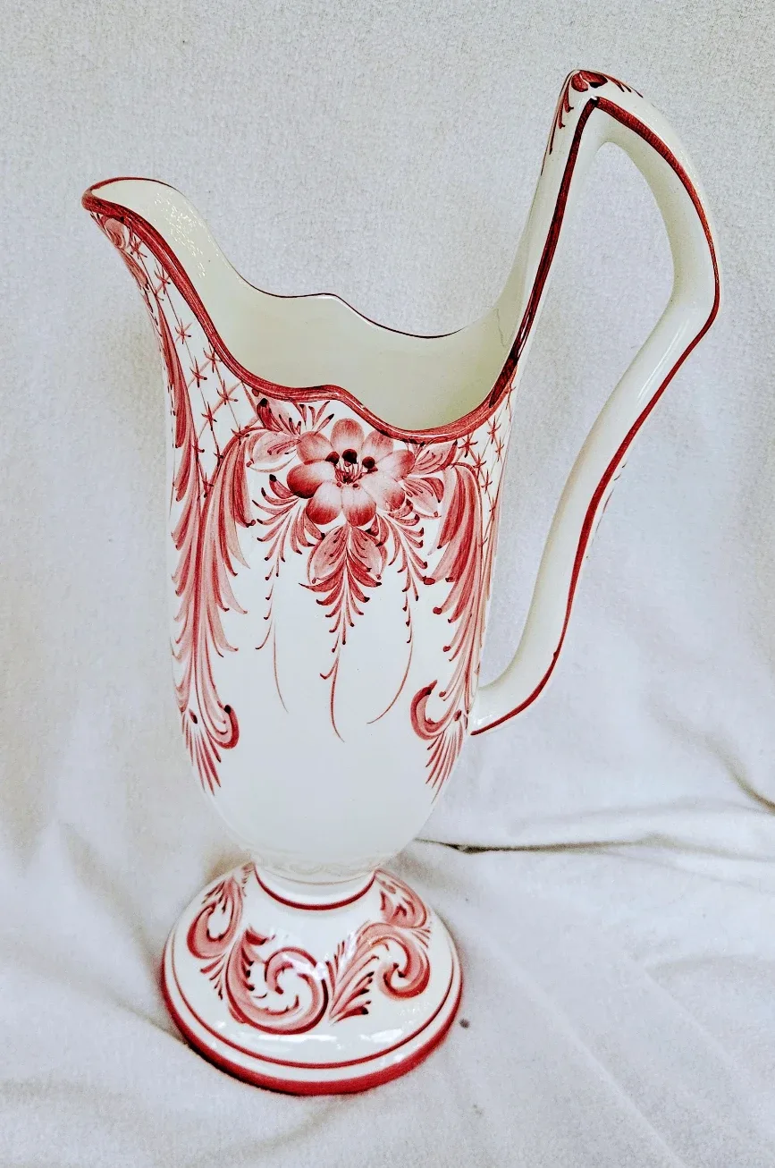Vintage Cranberry and White Portugal RCCL Pitcher Mint