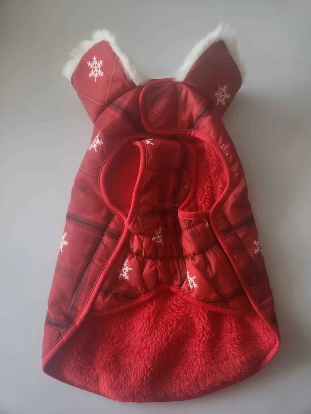 Red Snowflake Dog Coat with Fur Trim #cleanout image indicator(2)