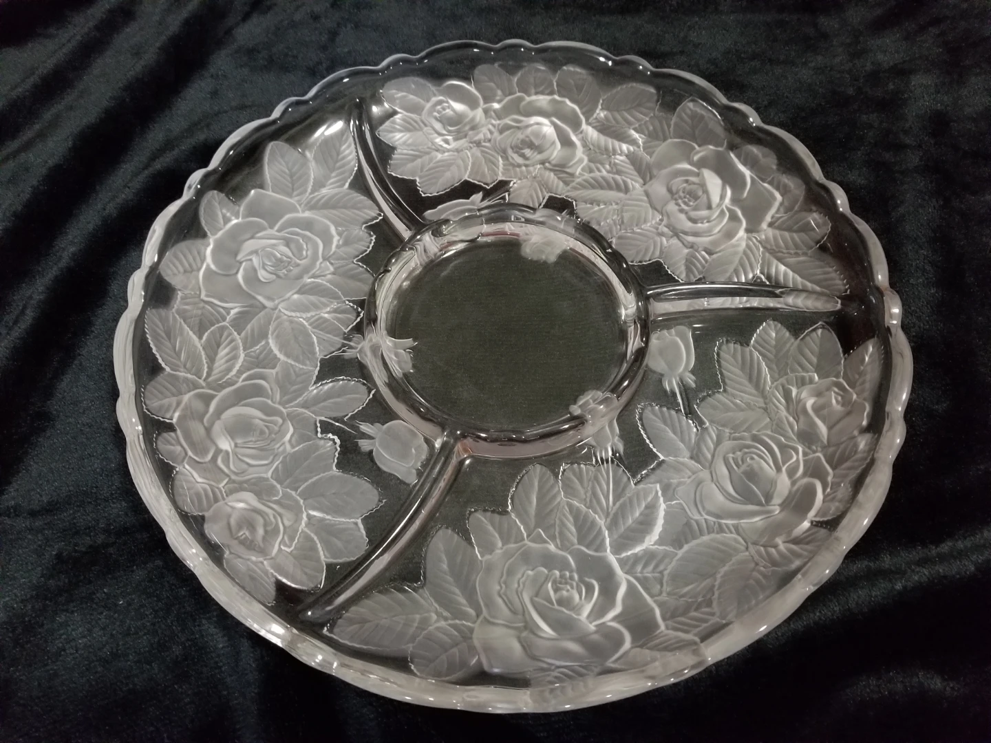Divided Glass Serving Platter with Rose Design - photo 2