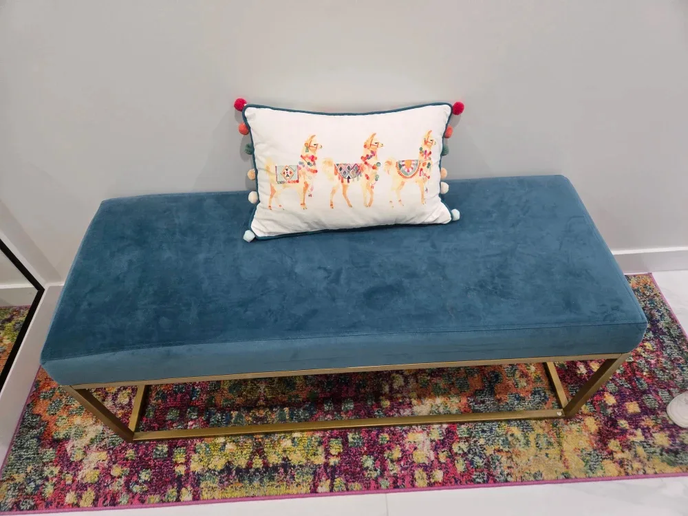 Blue Velvet Ottoman Bench