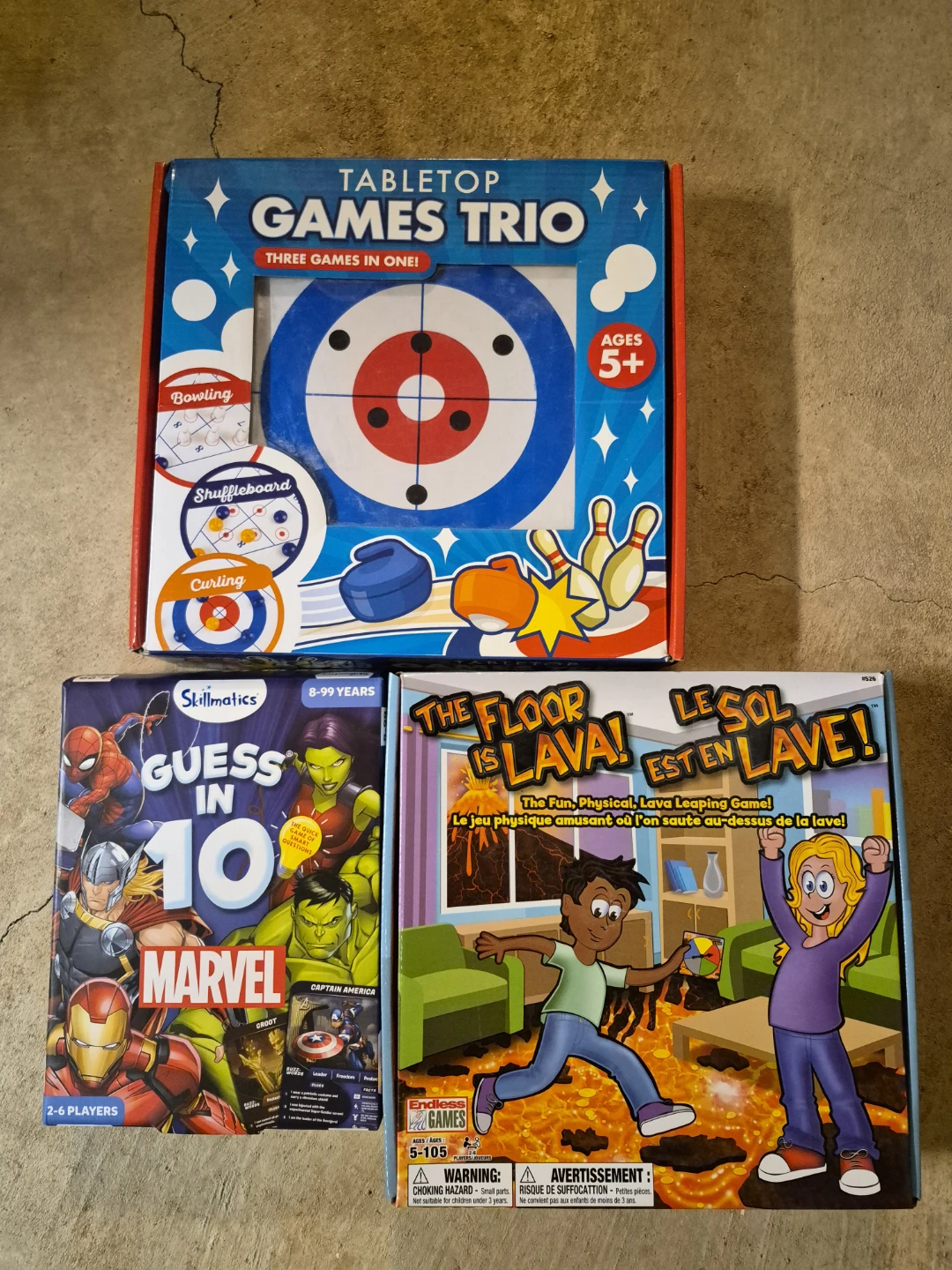 Tabletop Games Trio, Guess in 10 Marvel, The Floor is Lava