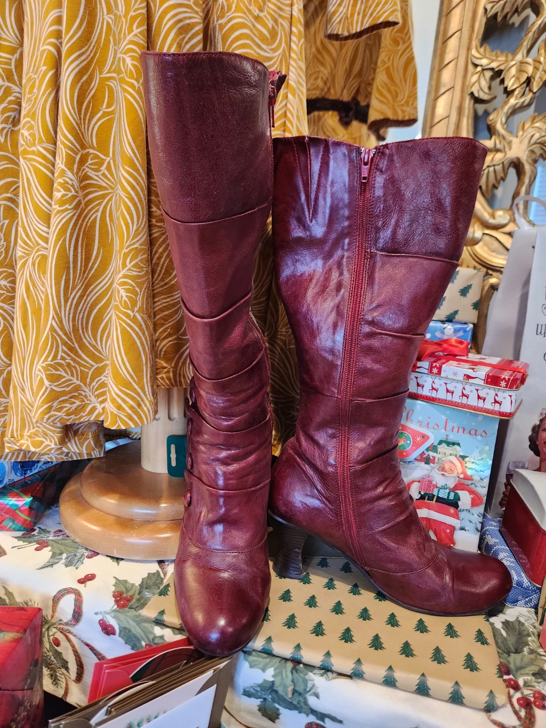 Vintage red knee high boots DARK COTTAGE CORE SIZE 10 - photo 2
