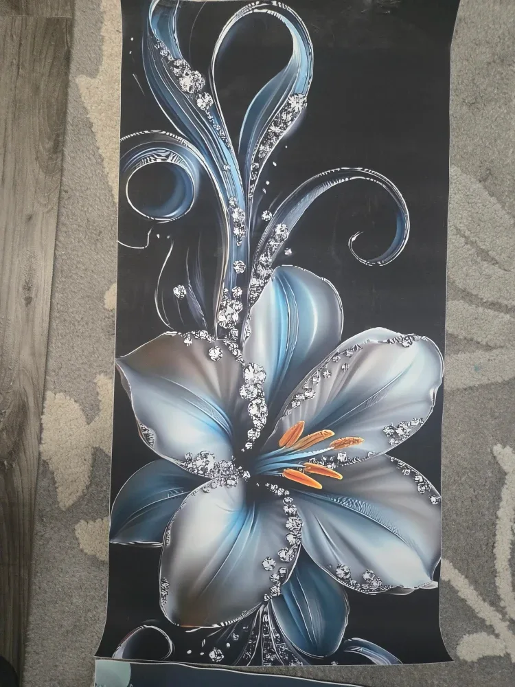 Floral Wall Art - Silver & Blue