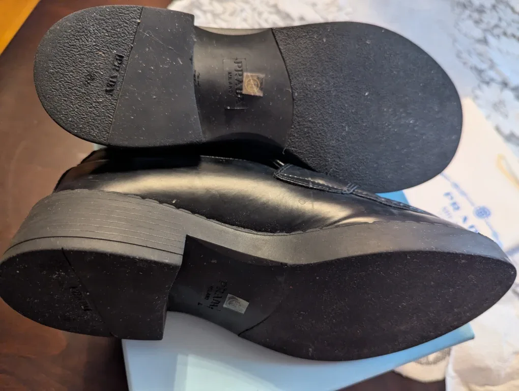 Prada Black Leather Loafers, Size Unknown image indicator(2)