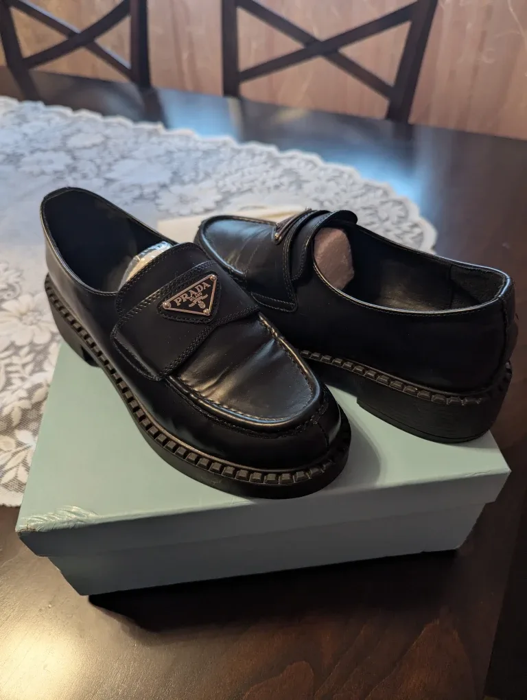 Prada Black Leather Loafers, Size Unknown image indicator(3)