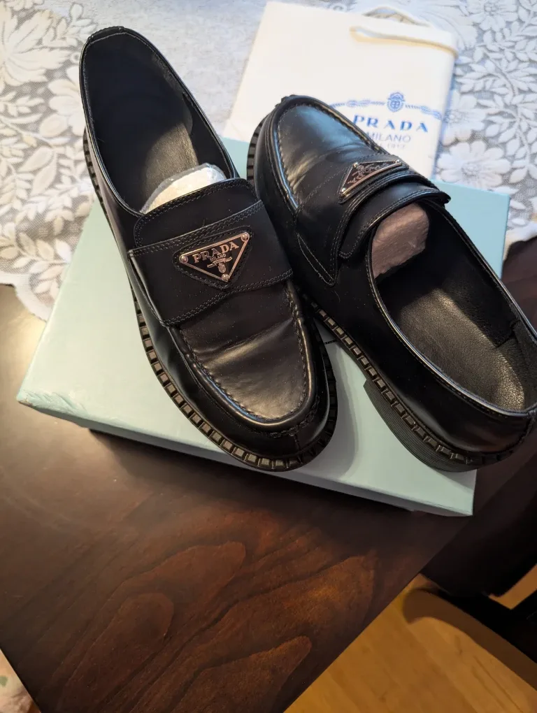 Prada Black Leather Loafers, Size Unknown image indicator(4)