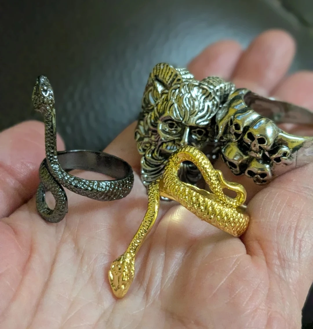 Vintage 🥕Rings Bundle Faun/Goat Head, Skulls, Snakes - photo 4