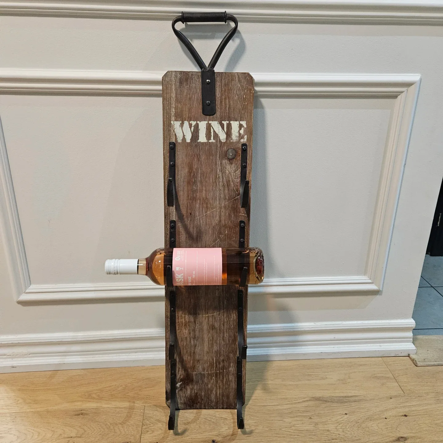 Rustic Wall-Mounted Wine Rack – Holds 4 Bottles