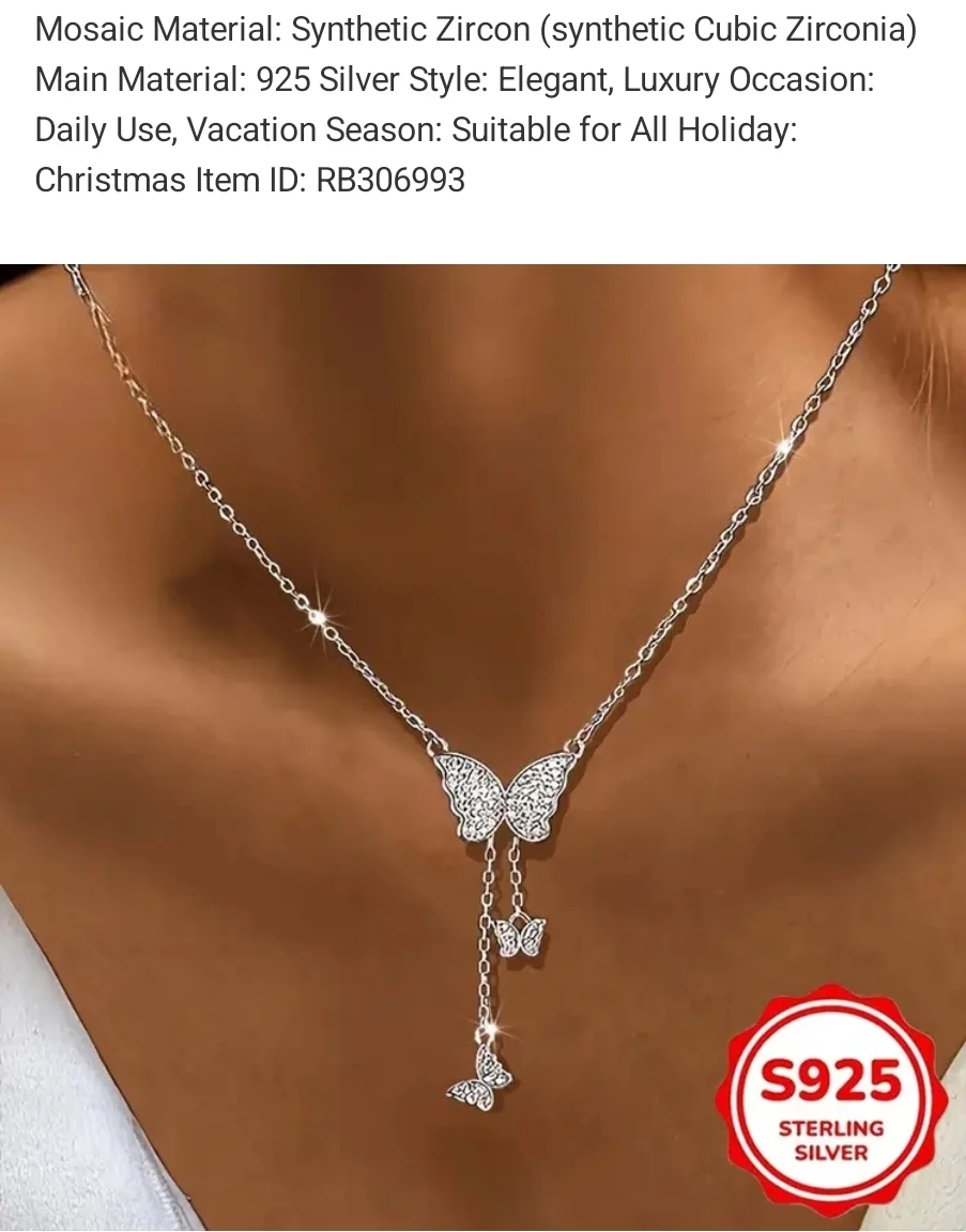 Butterfly Sterling Silver 925 Necklace with Pendant certified - photo 2