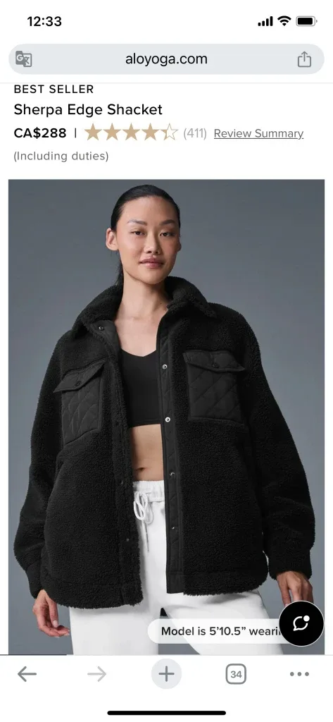 Alo Yoga Sherpa Edge Shacket - Black, Size XS