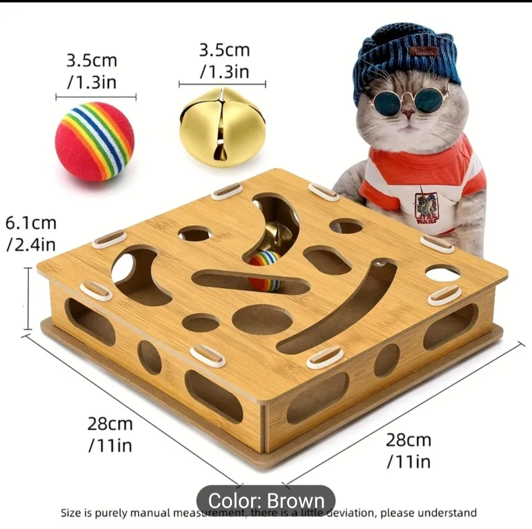 Wooden Interactive Cat Toy with Bell - photo 2