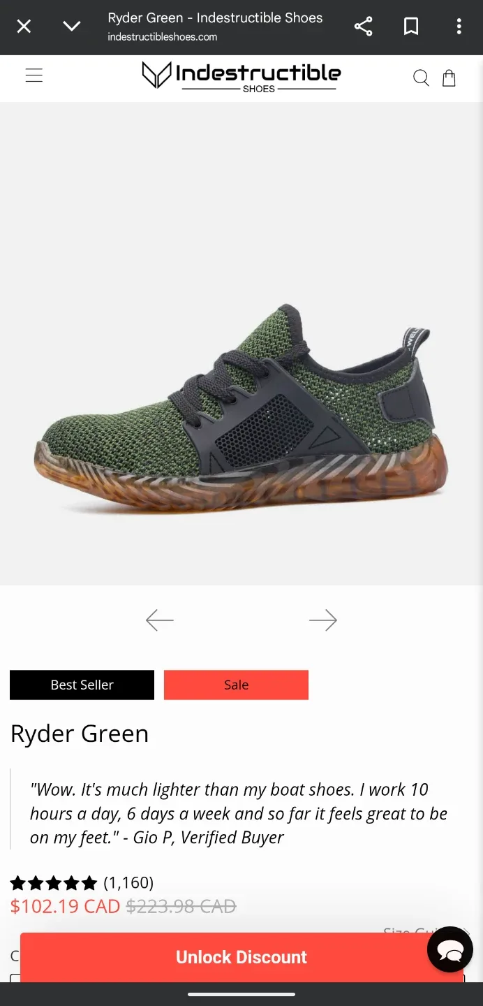 INDESTRUCTIBLE Ryder Green safety shoes 39 #cleanout