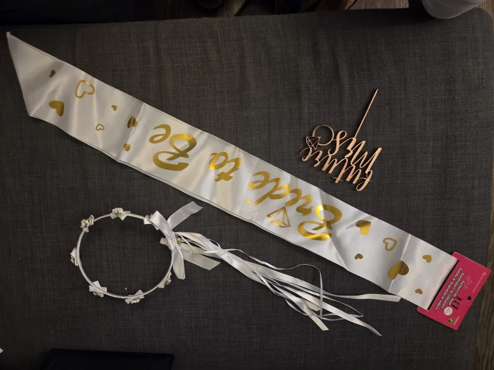 Bride to Be Sash, Tiara, Cake Topper Set - New