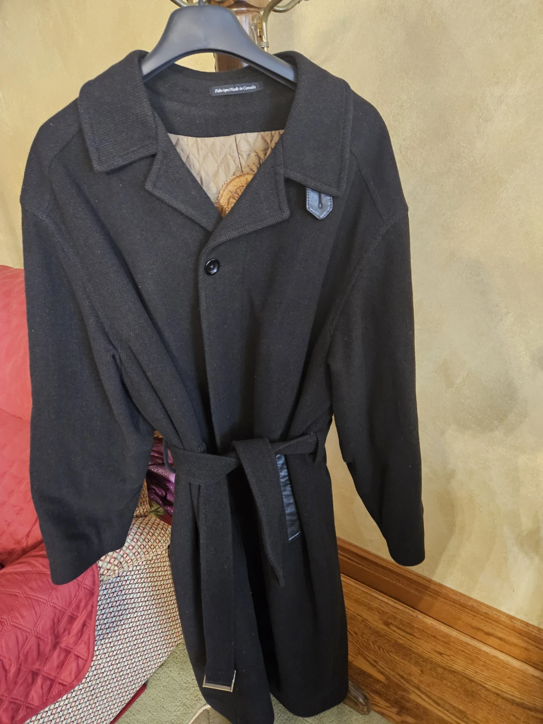 Black belted wool coat