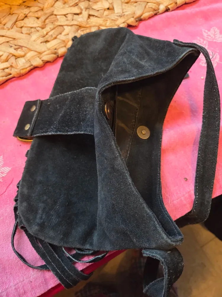 Black Suede Fringe Shoulder Bag image indicator(2)