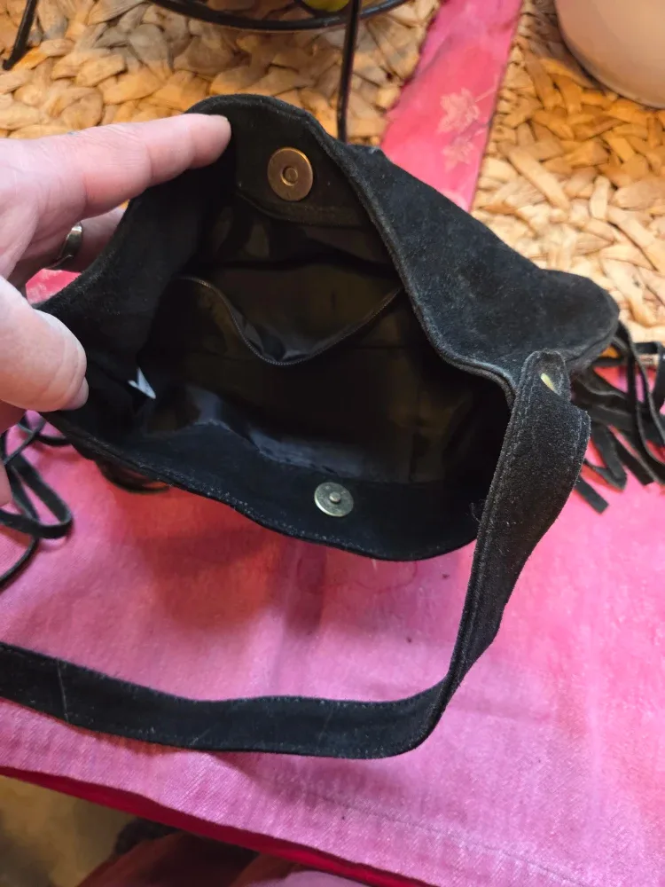 Black Suede Fringe Shoulder Bag image indicator(3)