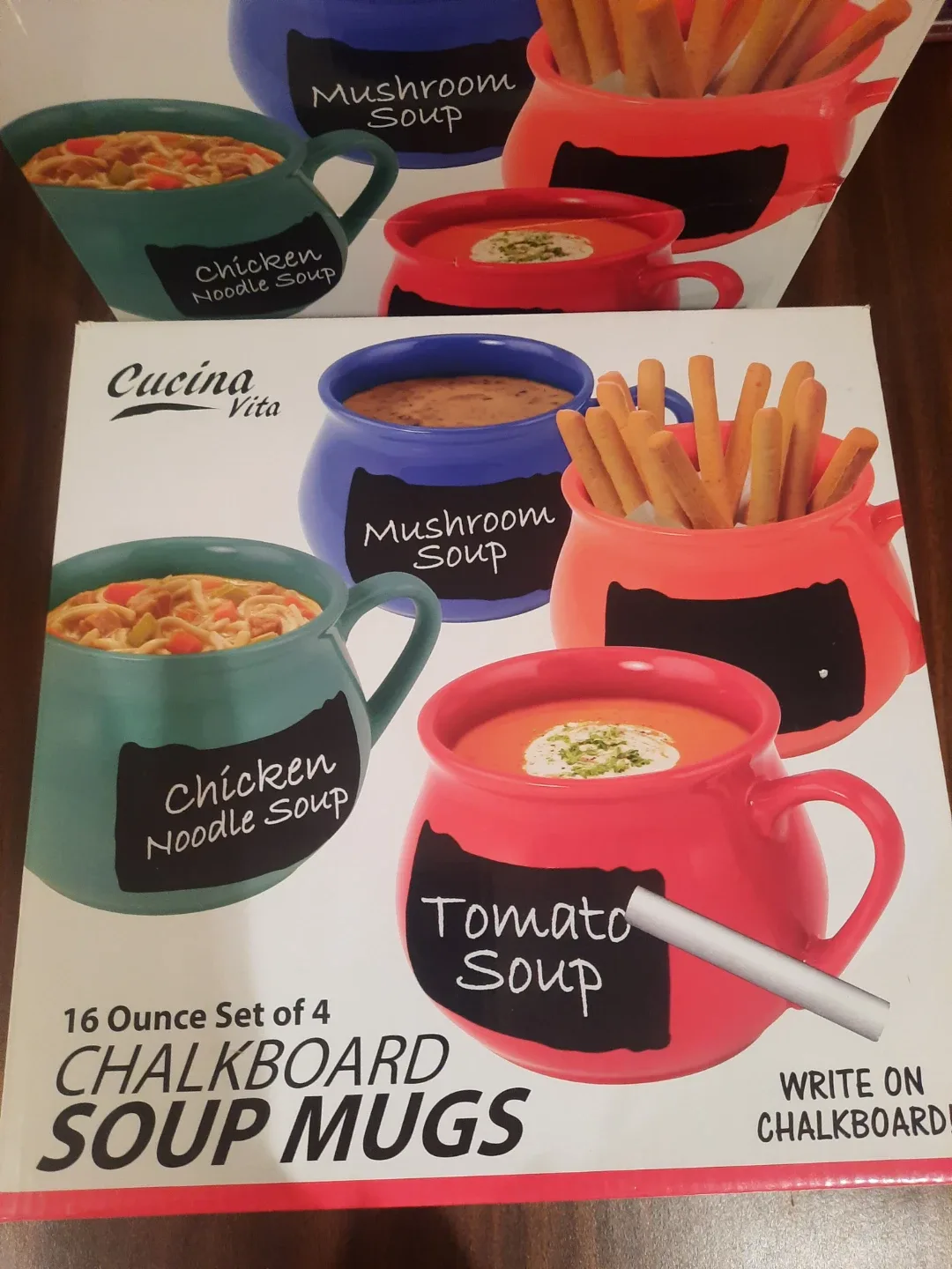 Cucina Vita Chalkboard Soup Mugs - 16 oz Set of 4 (New)