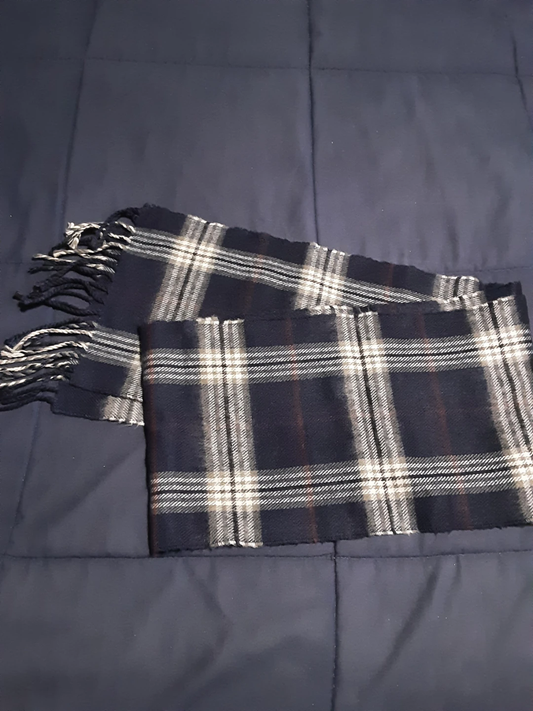 Plaid Scarf - Blue, White, Brown