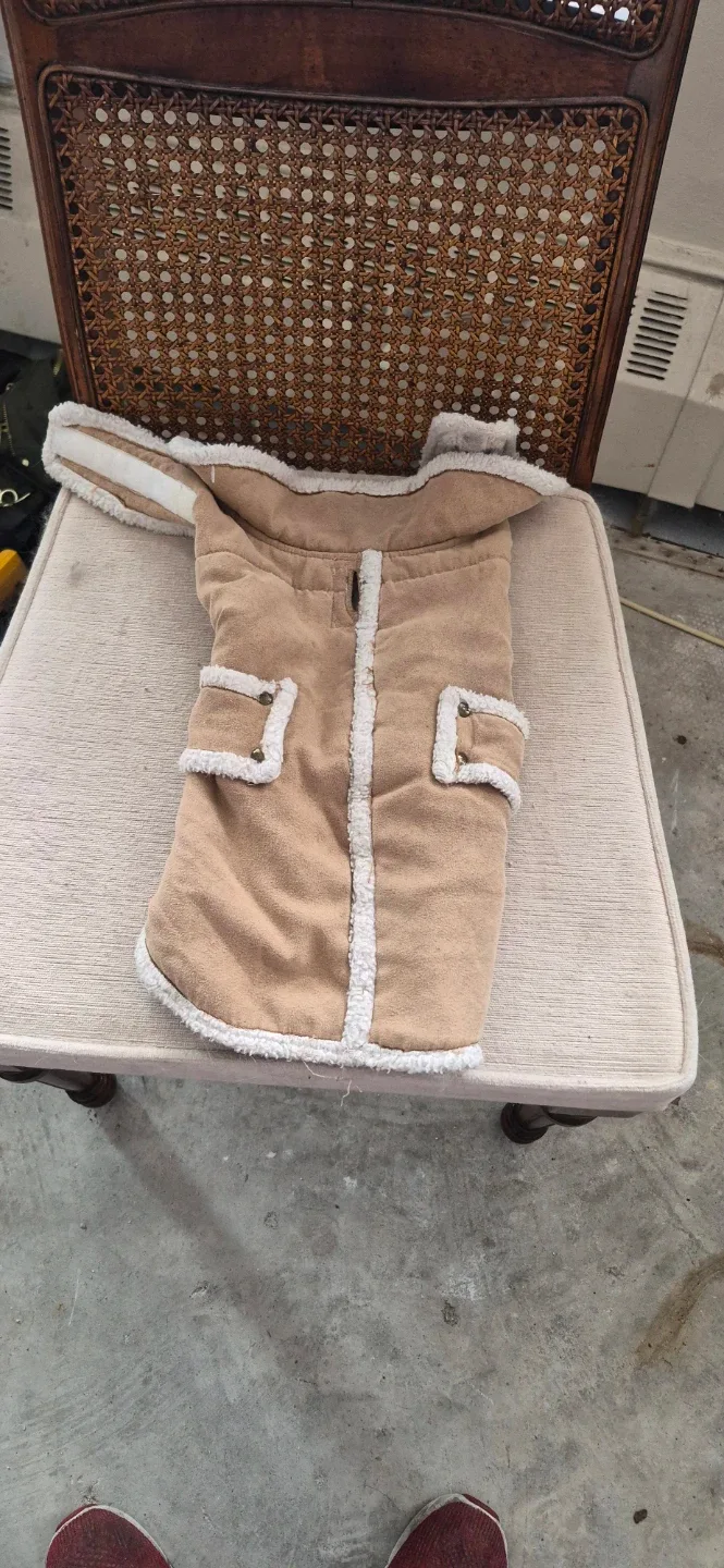 Dog Coat - Tan Suede with Faux Fur Trim