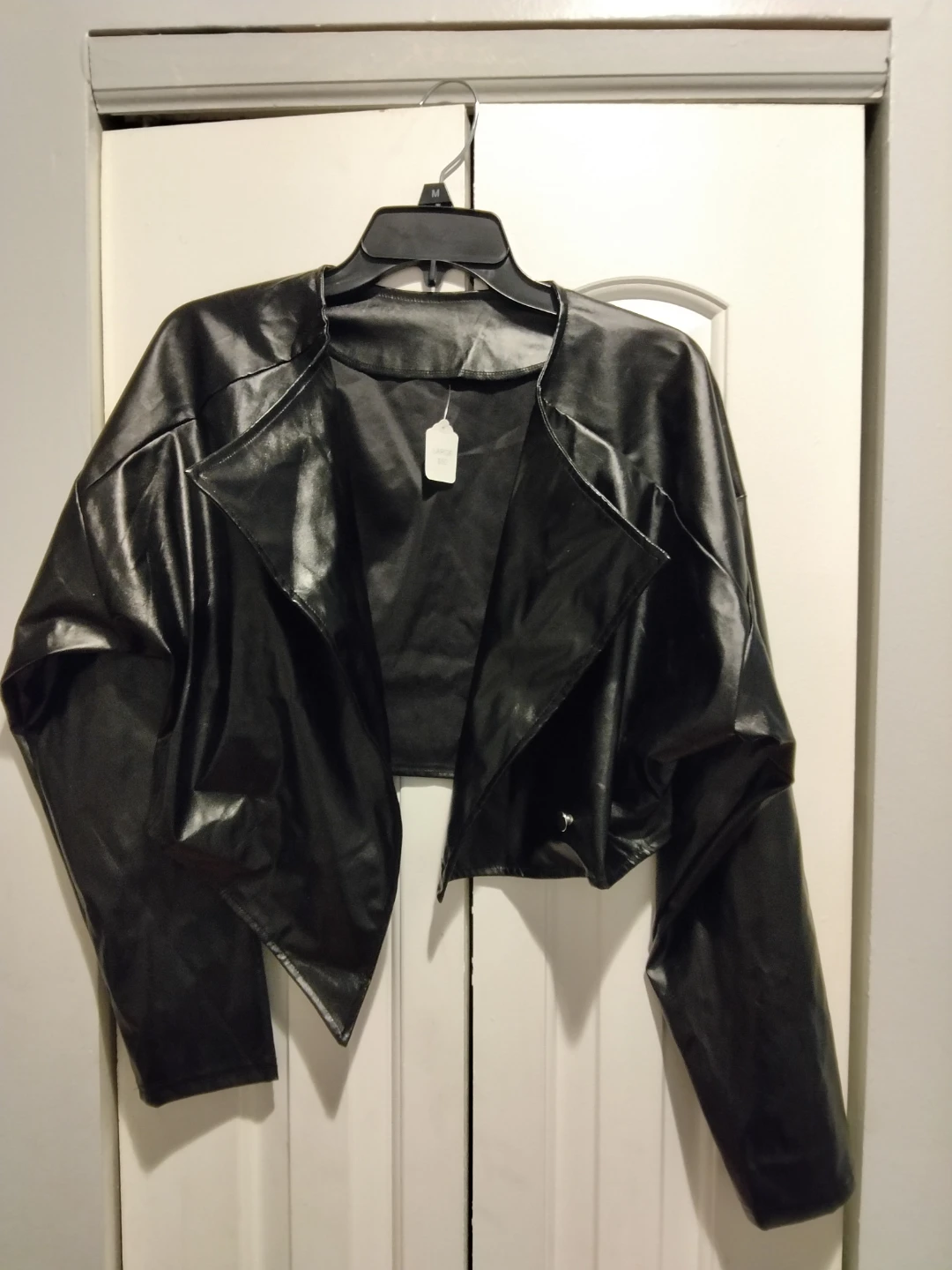 Black Faux Leather Cropped Jacket - photo 2